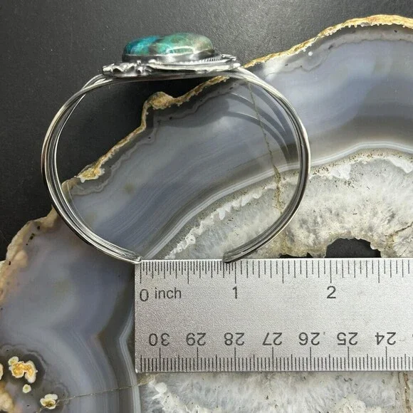 Sterling Silver Southwestern Style Large Oval Shattuckite Bracelet For Women #1